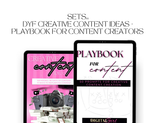 2 DFY SET:CREATIVE CONTENT IDEAS: 100 HOOKS, 90 DAYS OF CONTENT, 13 WAYS TO REPURPOSE CONTENT , PLAYBOOK FOR CONTENT: 50 PROMPTS FOR CONTENT